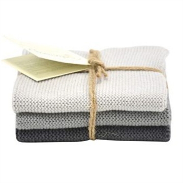 3 stk karklude i flotte grå farver - strikket i øko-tex bomuld