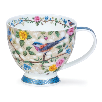 Fantastisk fine bone china kop dekoreret med detaljer i 22 karat guld samt farverige fugle og blomster 
