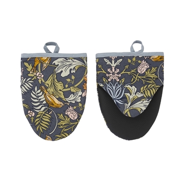 De smukke grydelapper til mikroovn er både praktiske og elegante i det William Morris inspirerede design i blå nuancer 