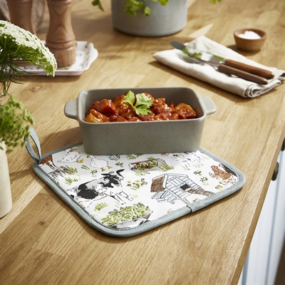 Nyd det idylliske design med bondegårdstema på grå baggrund