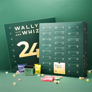 Wally & Whiz julekalender med 23 flowpacks og en hel bøtte med 140g d. 24. december