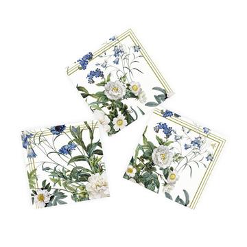 Servietter i 3-lags papir med tryk af blå og hvide blomster
