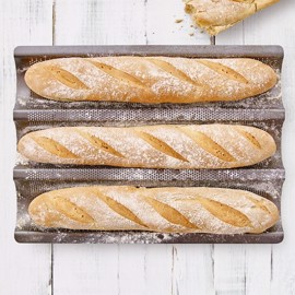 Perforeret baguette bageform til 3 baguette