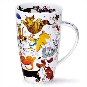 Krus til kaffe og te med hunde og katte i tyndt og holdbart porcelæn 