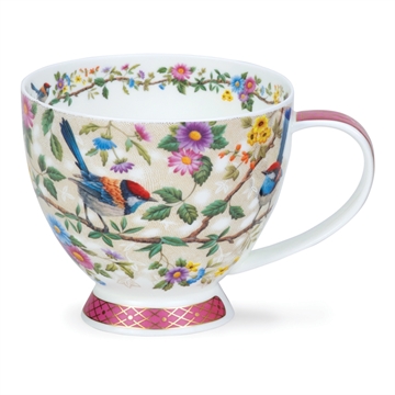 Fantastisk fine bone china kop dekoreret med fugle og blomster 