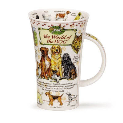 Stort krus til kaffe og te med hunde i tyndt og holdbart porcelæn 