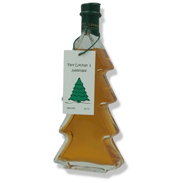 Mild og krydret julesnaps til julebordet i smuk juletræsflaske.