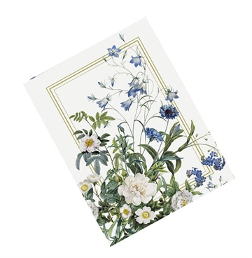 Smuk notesbog med blomsterhav og guldskrift på omslaget