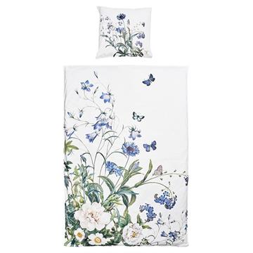 Udført i kemifrie tekstiler med klokkeblomster, hvide roser og sommerfuglevinger